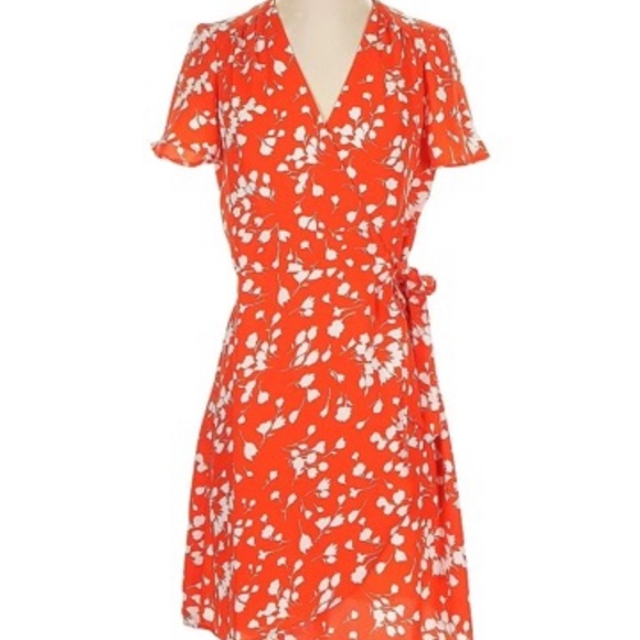J.Crew Factory Floral Wrap Dress Orange Size 2 - Picture 1 of 7